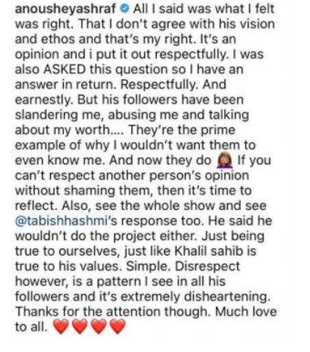 Anoushay Ashraf Responds To Recent Backlash