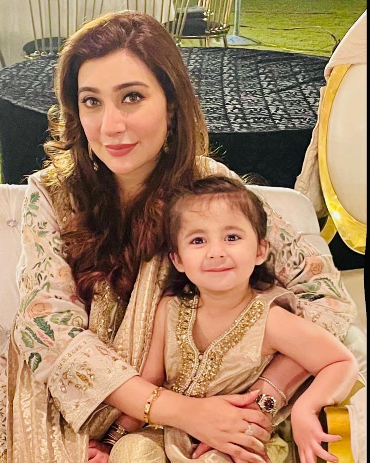 Aisha Khan with her Husband And Daughter Spotted at a Recent Wedding