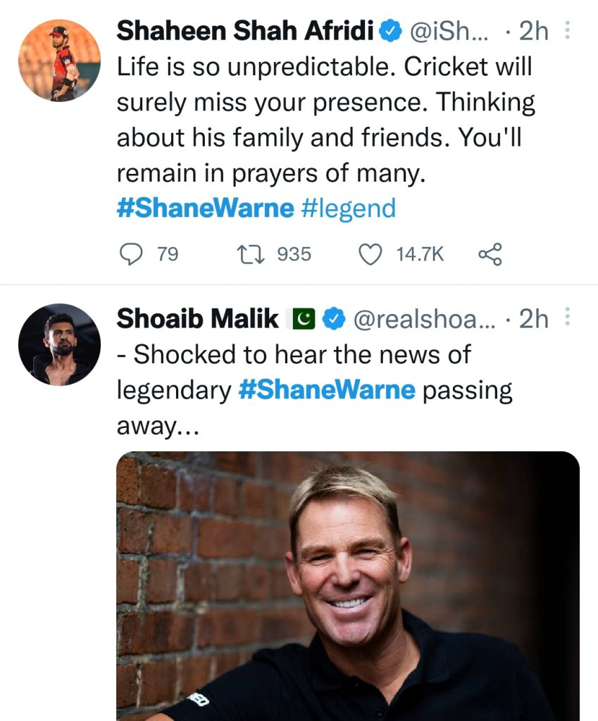 Pakistani Celebrities Extend Condolences On Shane Warne's Untimely Death