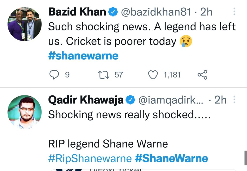 Pakistani Celebrities Extend Condolences On Shane Warne's Untimely Death