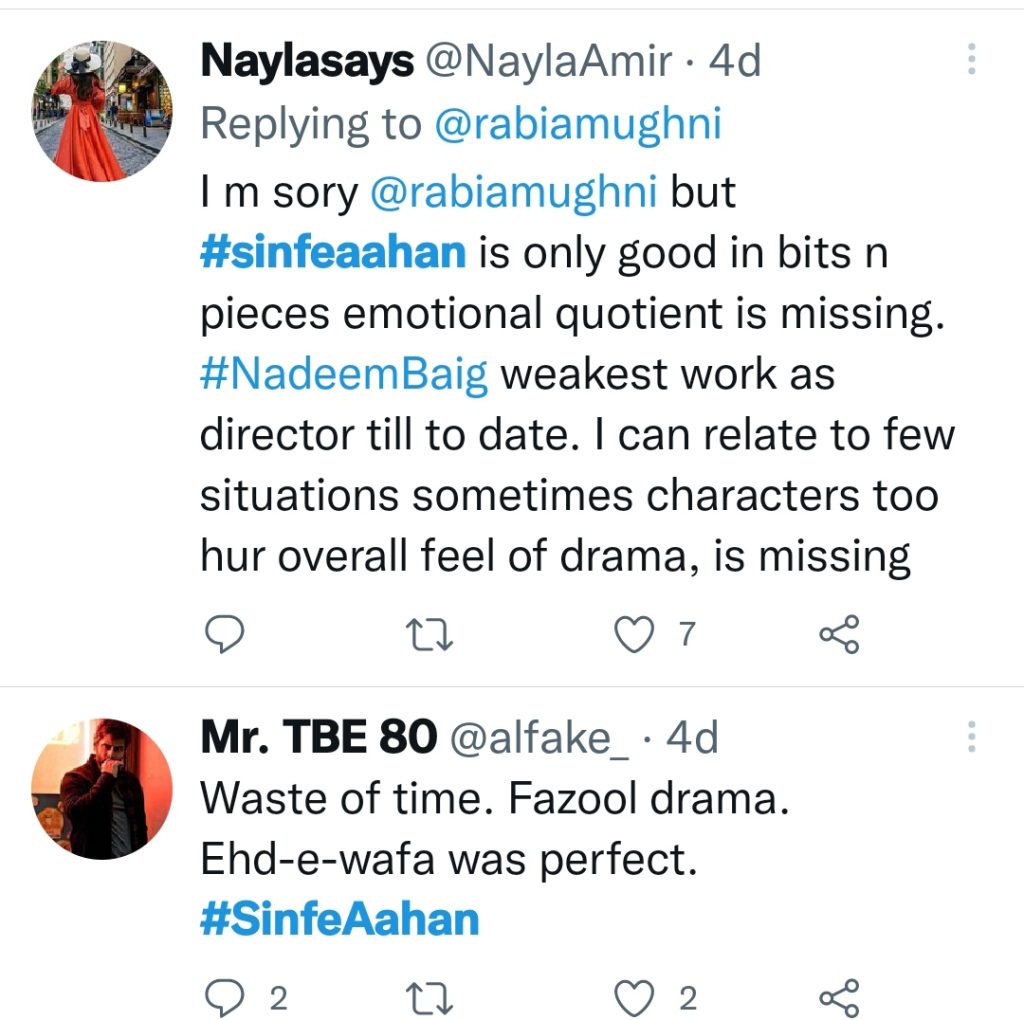 Public is Not Happy with Sinf e Aahan’s Script