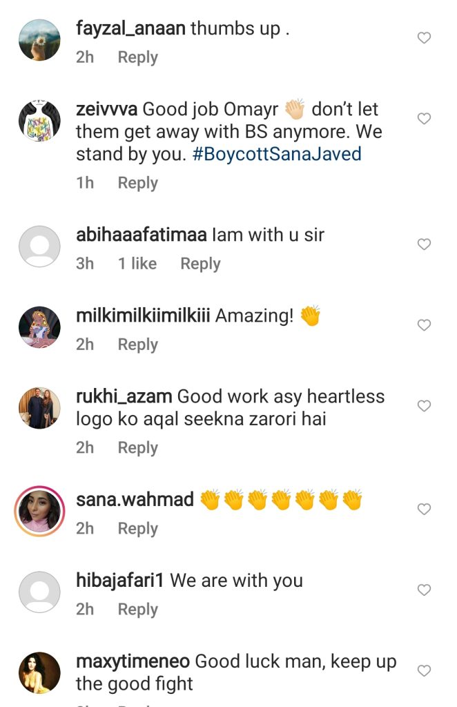 Public Applauds Omayr Waqar For His Befitting Response To Sana Javed