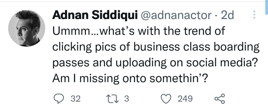 Adnan Siddiqui's Jibe at Actors Posting Business Class Passes Pictures