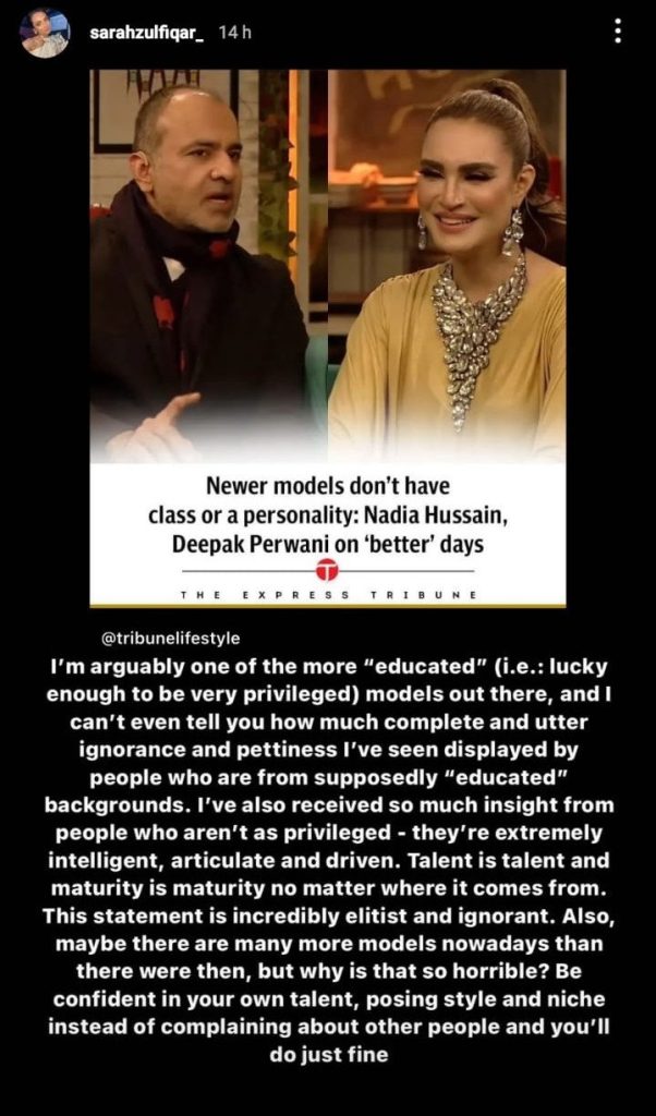 Nadia Hussain Clears The Air Regarding Her Recent Statement Against Models