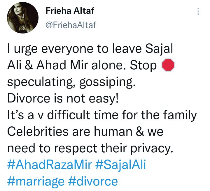 Pakistani Celebrities React To Sajal And Ahad Divorce