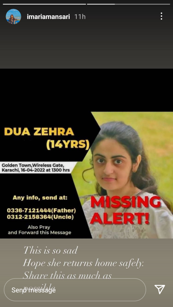 Pakistani Celebrities Raise Their Voices For Dua Zehra