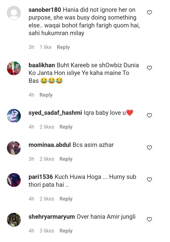 Hania Aamir Gets Criticized For Ignoring Iqra Aziz