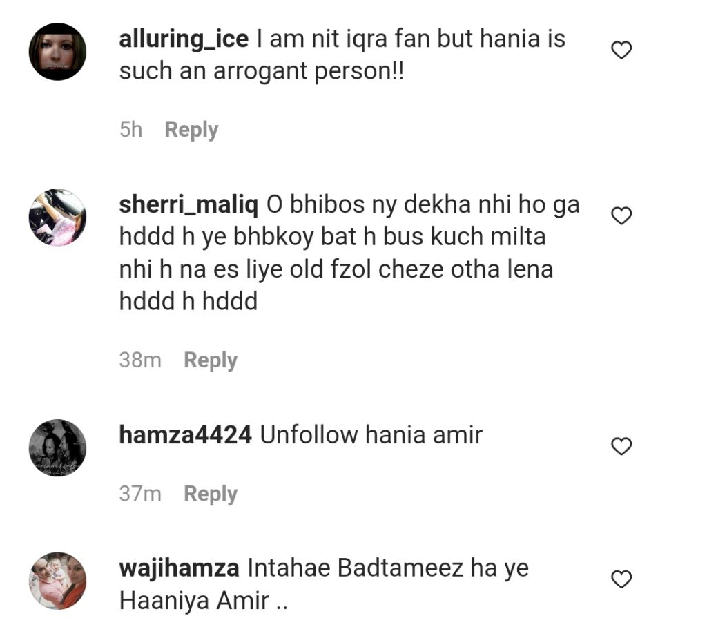 Hania Aamir Gets Criticized For Ignoring Iqra Aziz