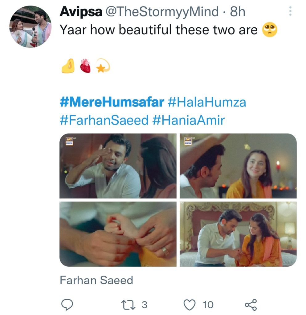 Fans are loving the romance of Haniya Aamir and Farhan Saeed in 'Mere Humsafar'