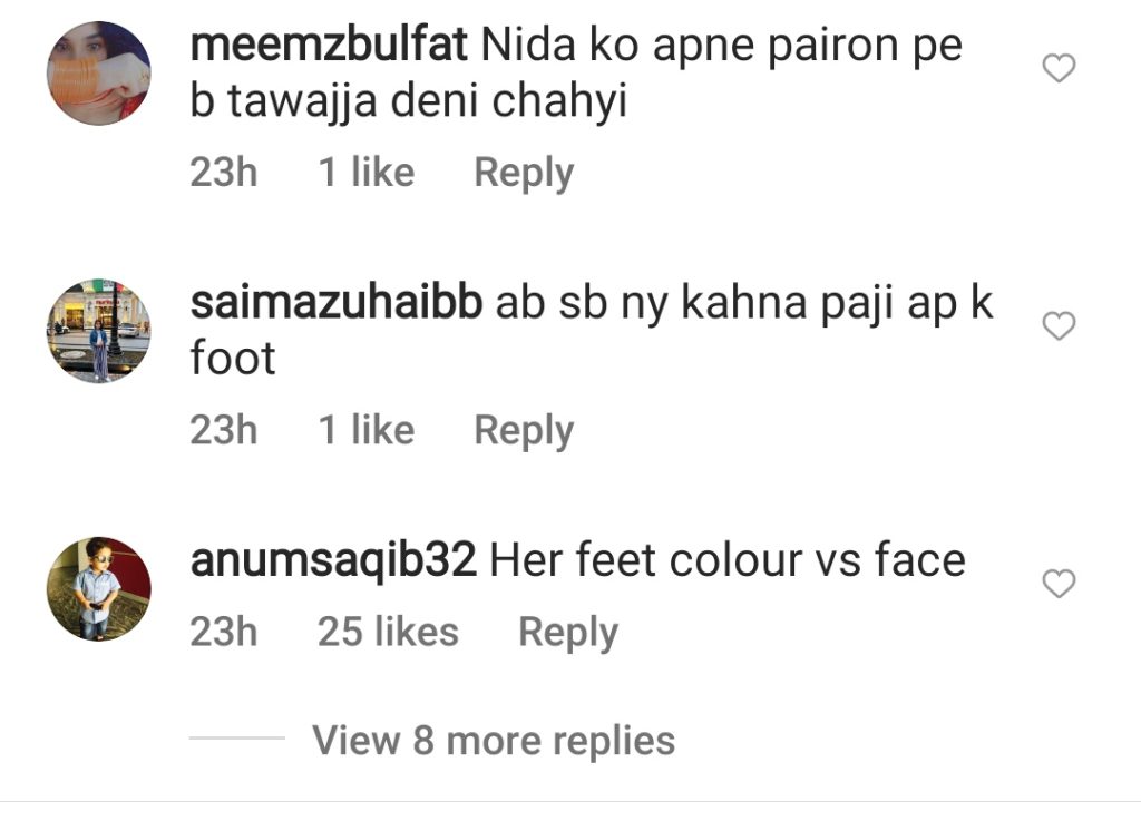 The public trolls Nida Yasir on her relatively tan legs