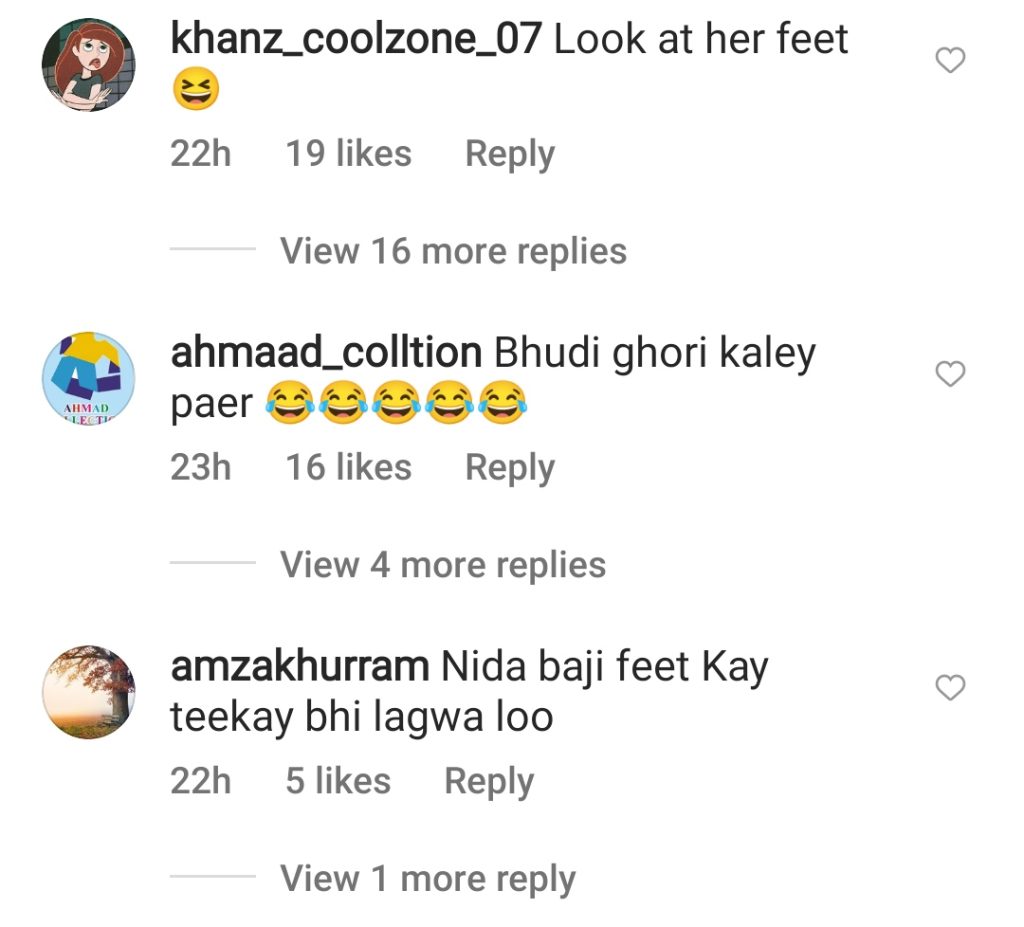 Public Trolls Nida Yasir On Her Relatively Tan Feet