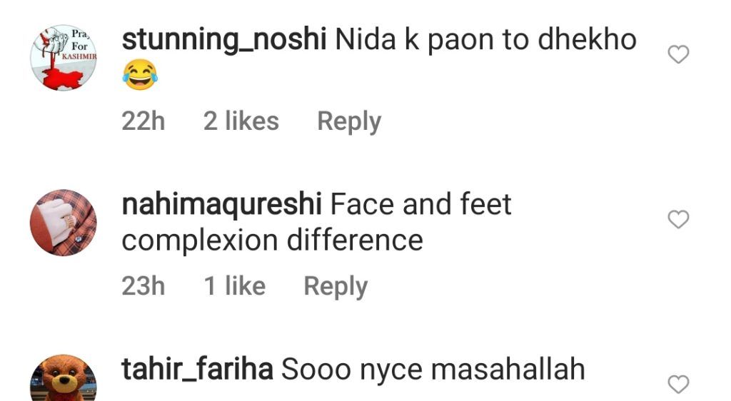 Public Trolls Nida Yasir On Her Relatively Tan Feet