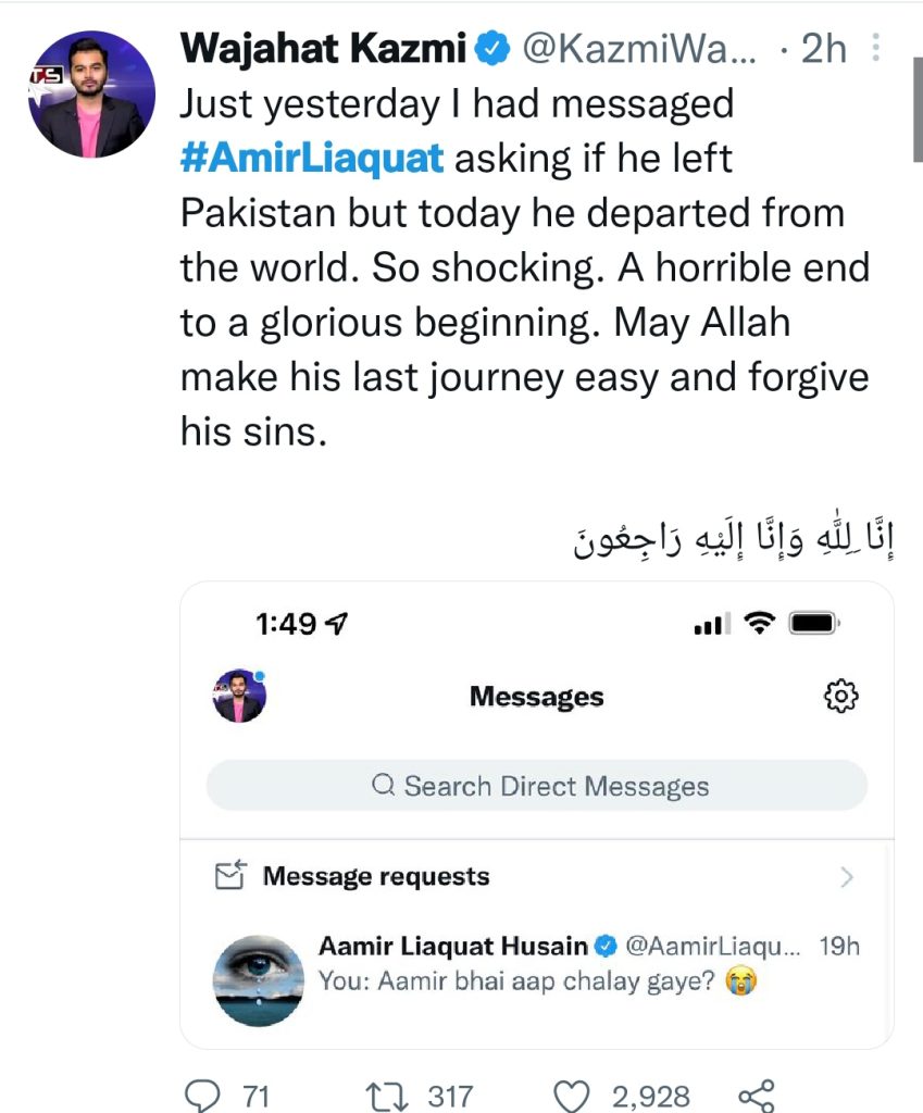 Aamir Liaquat Hussain's Last Painful Message for Critics