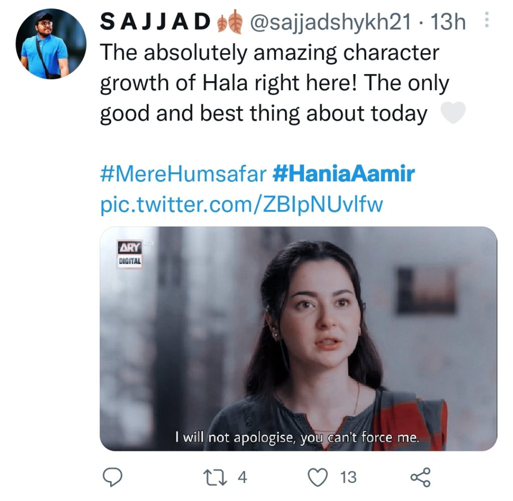 Twitter Users Praise Hania Aamir's Acting In Mere Humsafar