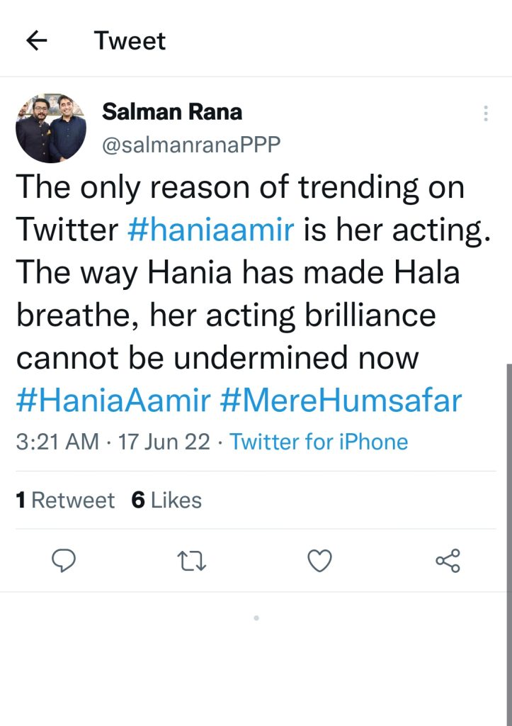Twitter Users Praise Hania Aamir's Acting In Mere Humsafar
