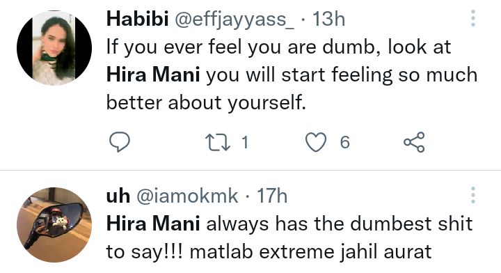 Hira Mani Termed Dumb By Twitterati