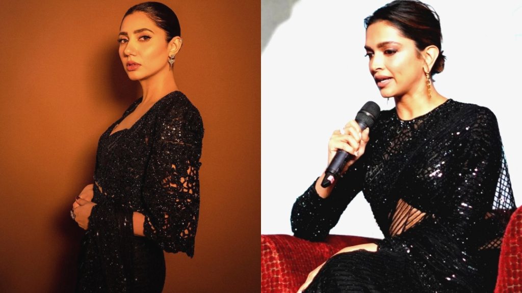 Mahira And Deepika Stun In Black Saree By Faraz Manan