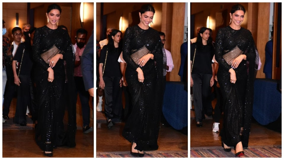 Mahira And Deepika Stun In Black Saree By Faraz Manan