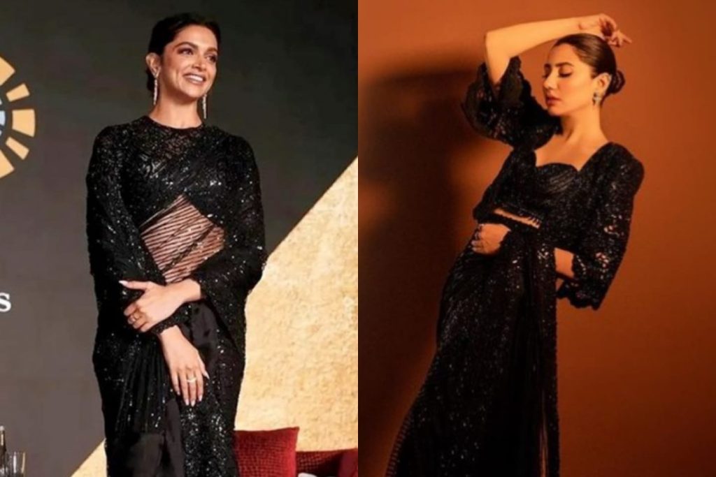 Mahira And Deepika Stun In Black Saree By Faraz Manan