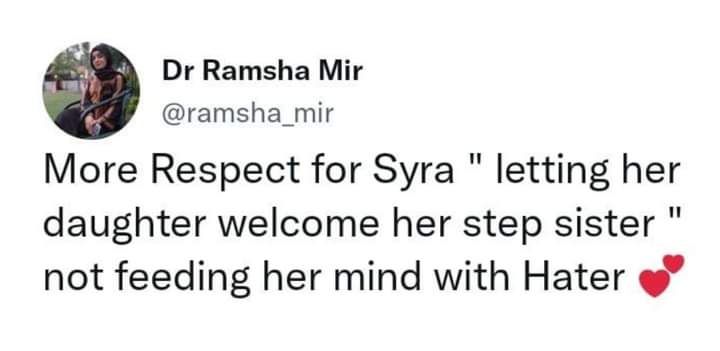 Netizens Praise Syra Yousuf For Not Poisoning Daughter Against Shahroz Sabzwari
