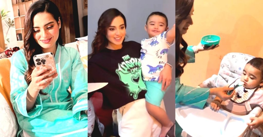 Iqra Aziz Pictures With Son From BTS of A Shoot