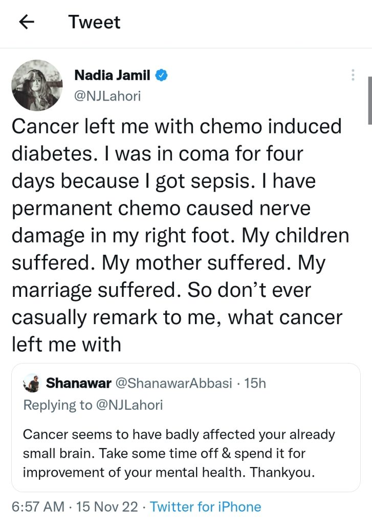 Nadia Jamil Describes How Cancer Affected Her After Hater's Taunt