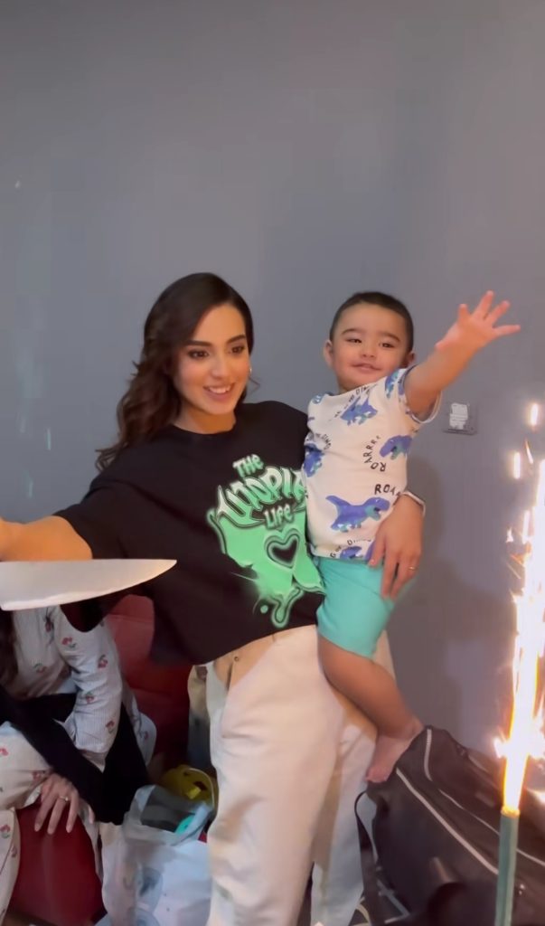 Iqra Aziz Pictures With Son From BTS of A Shoot