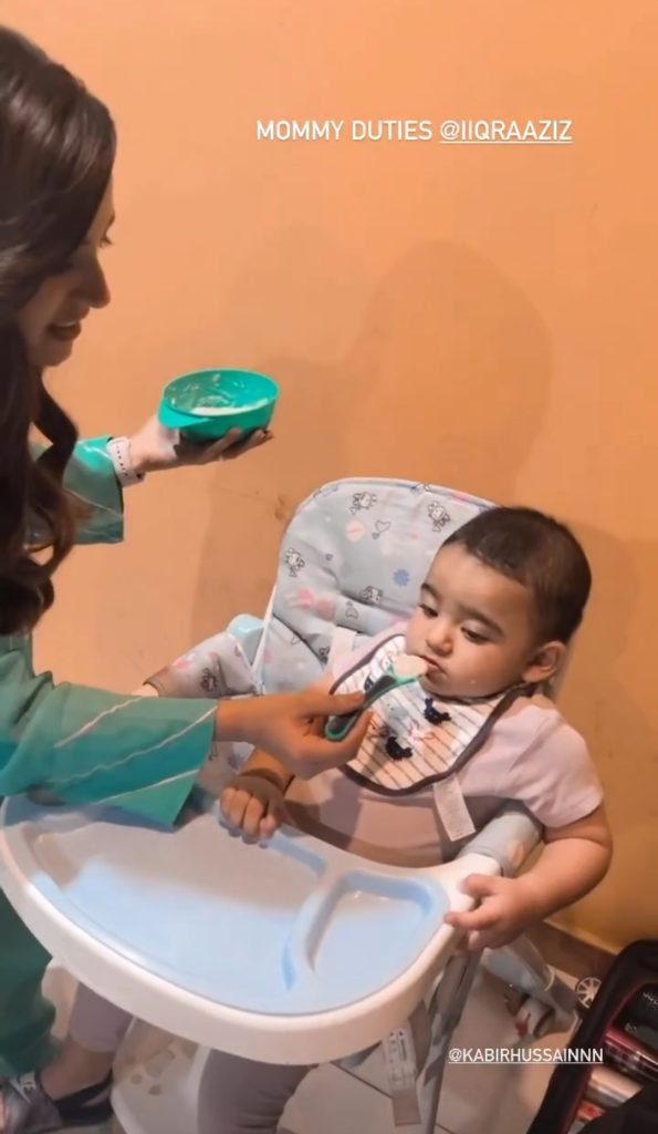 Iqra Aziz Pictures With Son From BTS of A Shoot