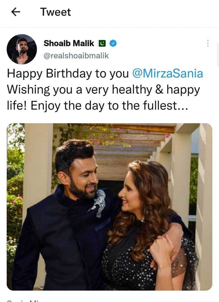 Shoaib Malik's Birthday Wish for Sania Mirza With Loved Up Picture Amidst Divorce Rumors