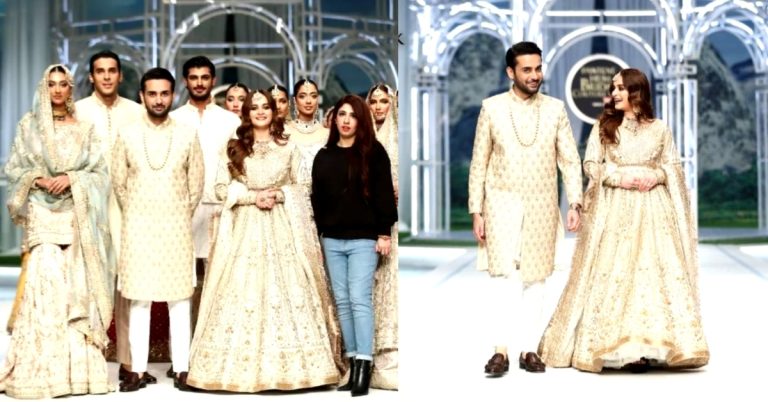 Aiman Khan and Affan Waheed Walked the Ramp for Maha Wajahat – Pictures