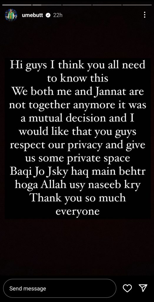 Jannat Mirza and Umer Butt Announce Break Up