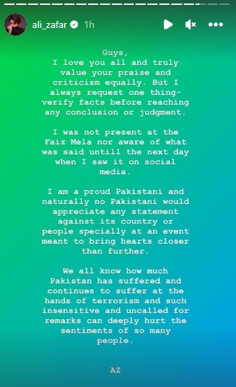 Ali Zafar Comes Out With A Statement After Hosting Javed Akhtar