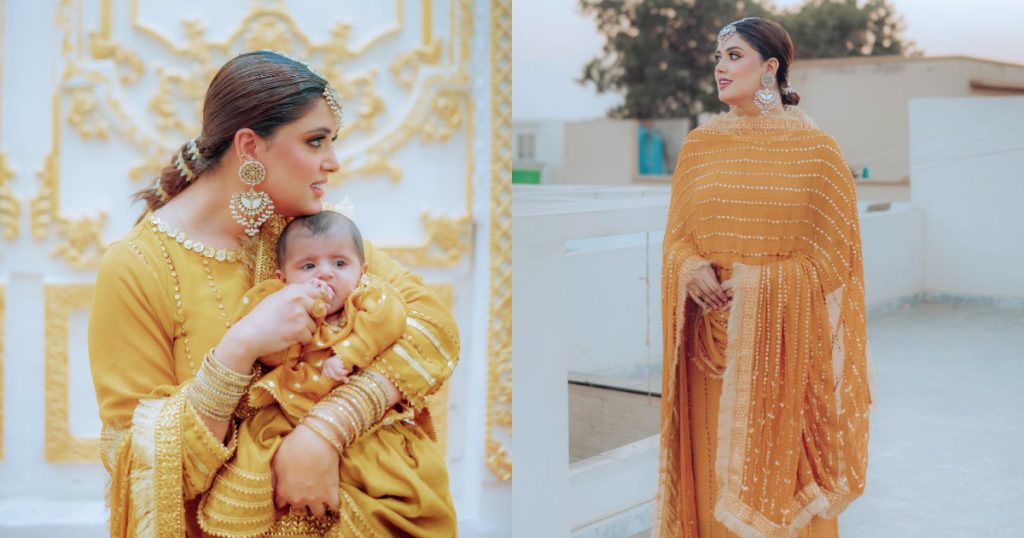 Kanwal Aftab Twins With Baby Aizal In Yellow