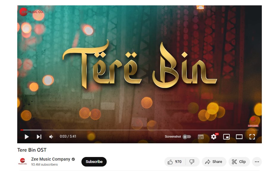 Zee Music Uploads Tere Bin OST On Their YouTube