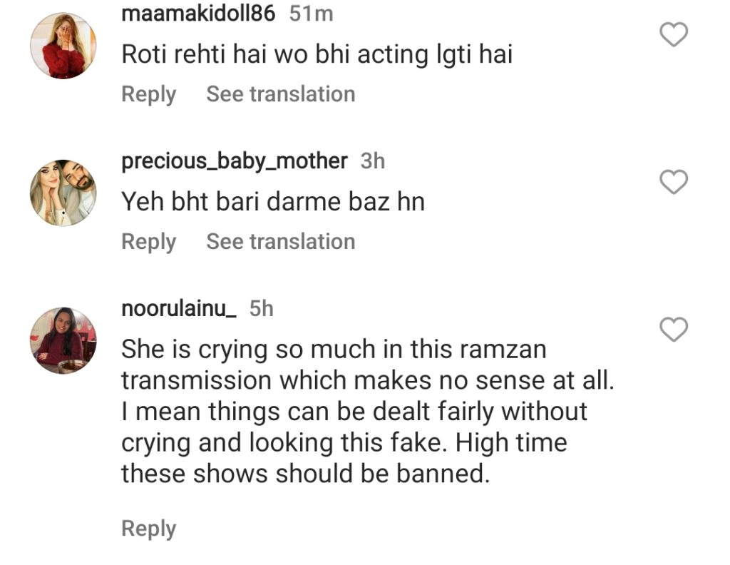 Viewers Think Rabia Anum Cries For Ratings in Her Live Shows