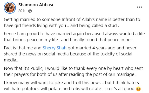 Shamoon Abbasi Reveals The Year He Married Sherry Shah