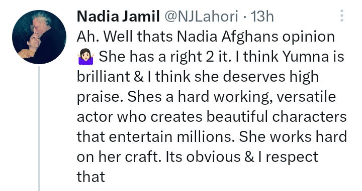 Nadia Jamil Replies To Nadia Afgan Calling Yumna Zaidi Overrated