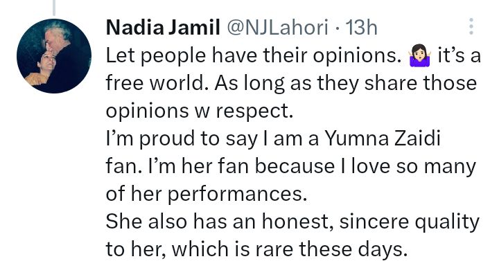 Nadia Jamil Replies To Nadia Afgan Calling Yumna Zaidi Overrated