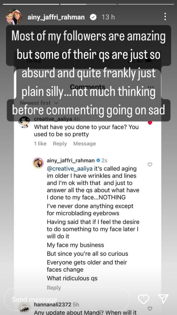 Ainy Jaffri's Angry Reply To Cosmetic Surgery Comments
