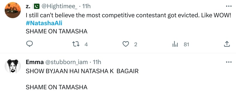 Public And Celebrities Upset By Natasha's Tamasha Elimination