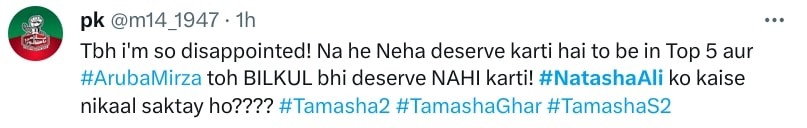 Public And Celebrities Upset By Natasha's Tamasha Elimination