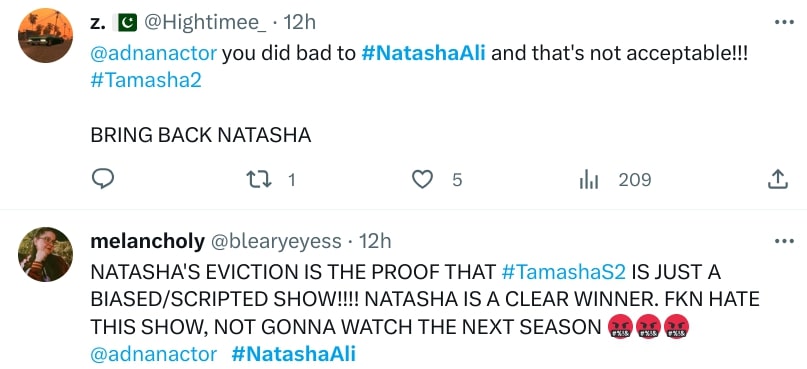 Public And Celebrities Upset By Natasha's Tamasha Elimination