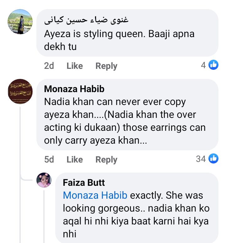 Netizens Criticize Nadia Khan On Ridiculing Ayeza's Style