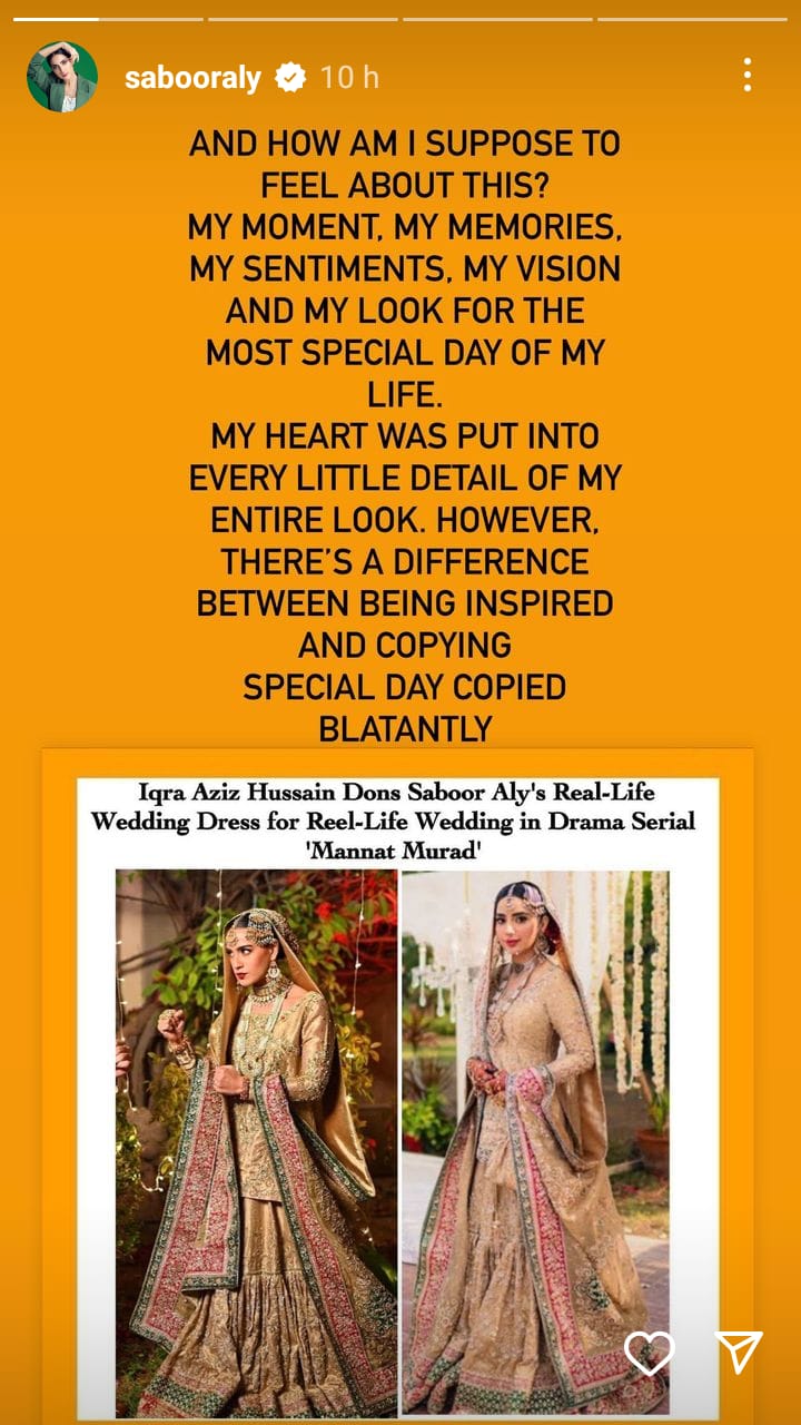 Iqra Aziz Talks About Saboor Aly Wedding Dress Controversy Reviewitpk