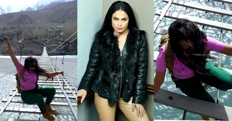 Veena Malik Stumbles On Dangerous Hanging Bridge – Comments