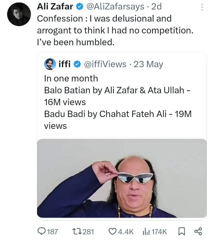 Ali Zafar Accepts Chahat Fateh Ali Khan's Success