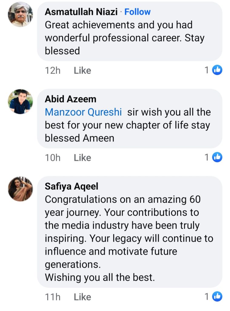 Fans & Colleagues Send Blessings As Manzoor Qureshi Announces Retirement