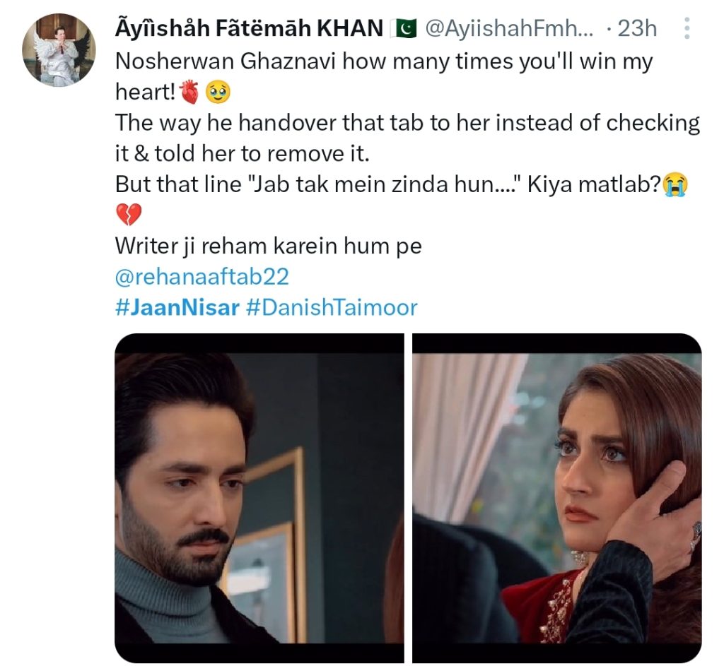 Jaan Nisar Episode 26 - Nosherwan Ghaznavi as Loving Husband Gains Praise
