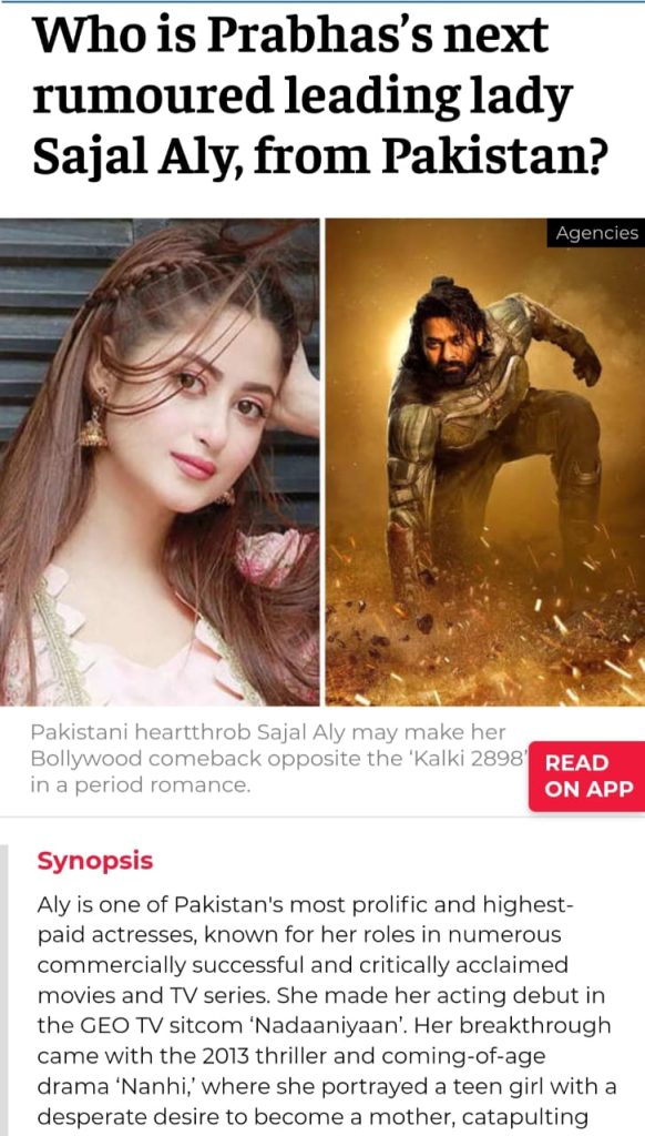 Sajal Aly's Bollywood Comeback Details