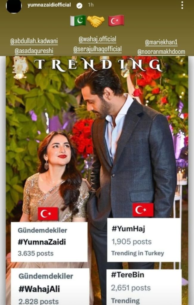 Yumna Zaidi & Wahaj Ali Trending for Tere Bin in Turkey